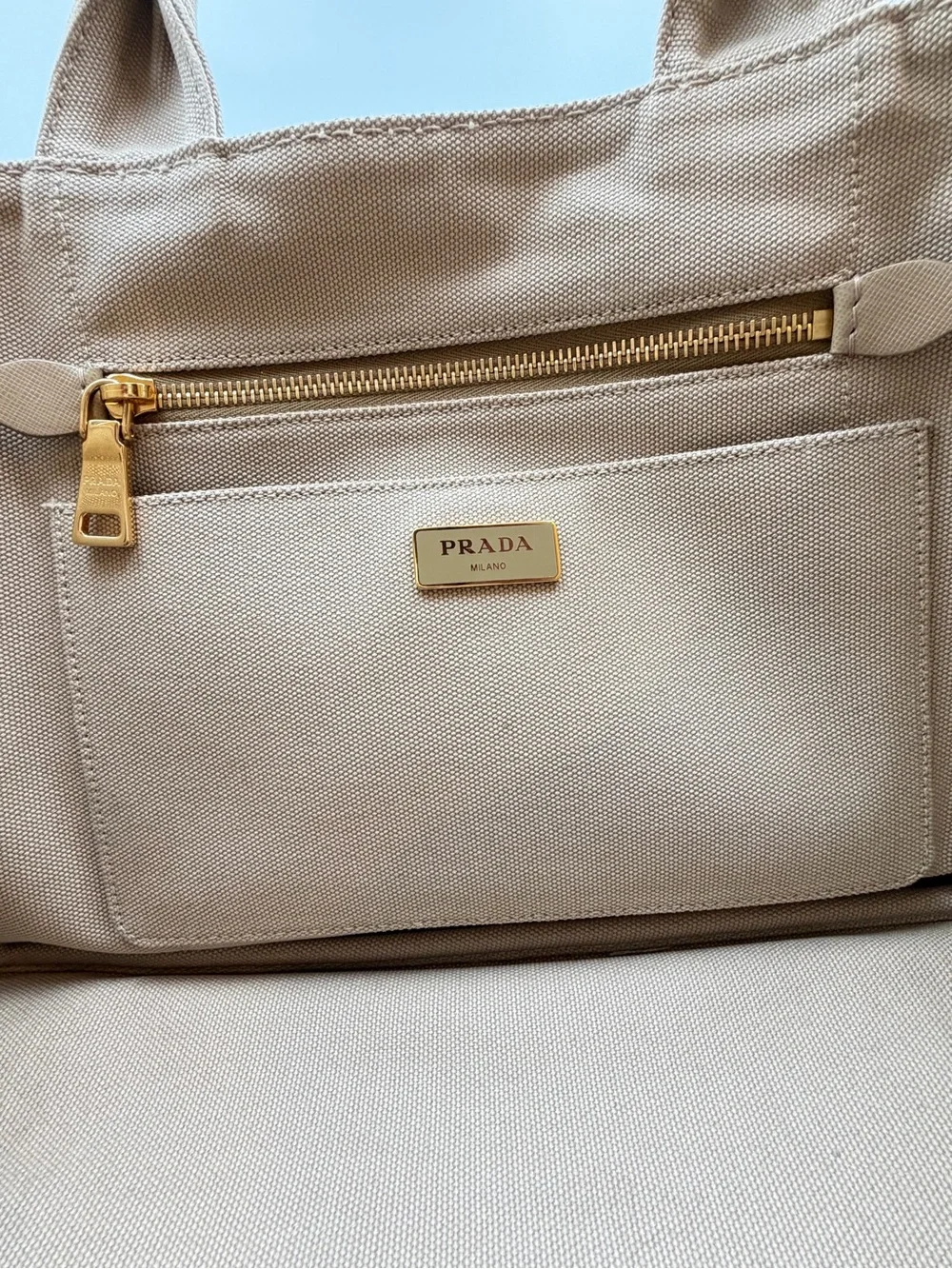 Prada Canapa Large Khaki Tote w/Dust Bag and Entrupy COA Very Good Condition - Picture 15 of 16